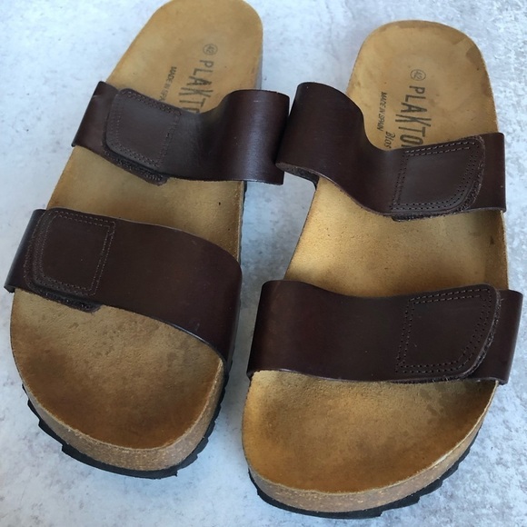 Plakton Mens Brown Leather Slide Sandals Spain Size EU 42 - Picture 4 of 7